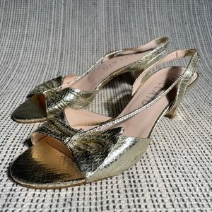Matelic Gold Open Toe Slingback Low Heel Sandal